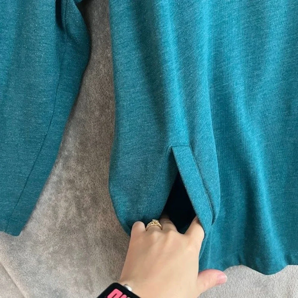 Soft Surroundings Westminster Tunic Sweatshirt Womens 1X Teal Cowl Neck Cozy